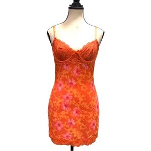Amplova Lace Cup Detail Tropical Floral Mesh Bodycon Mini Dress